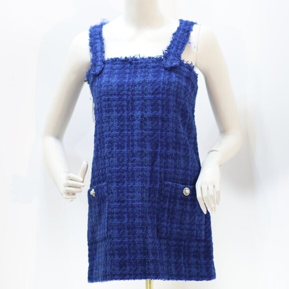 ZARA Zara Blue Tweed Dress Size M - Picture 3 of 5